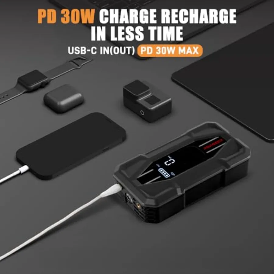 كاتب الانتقال المحمول مع ضاغط الهواء 5000A 150PSI 30W لجميع الغاز ومحركات الديزل 10L شاحن بطارية 12 فولت مع ضوء LED