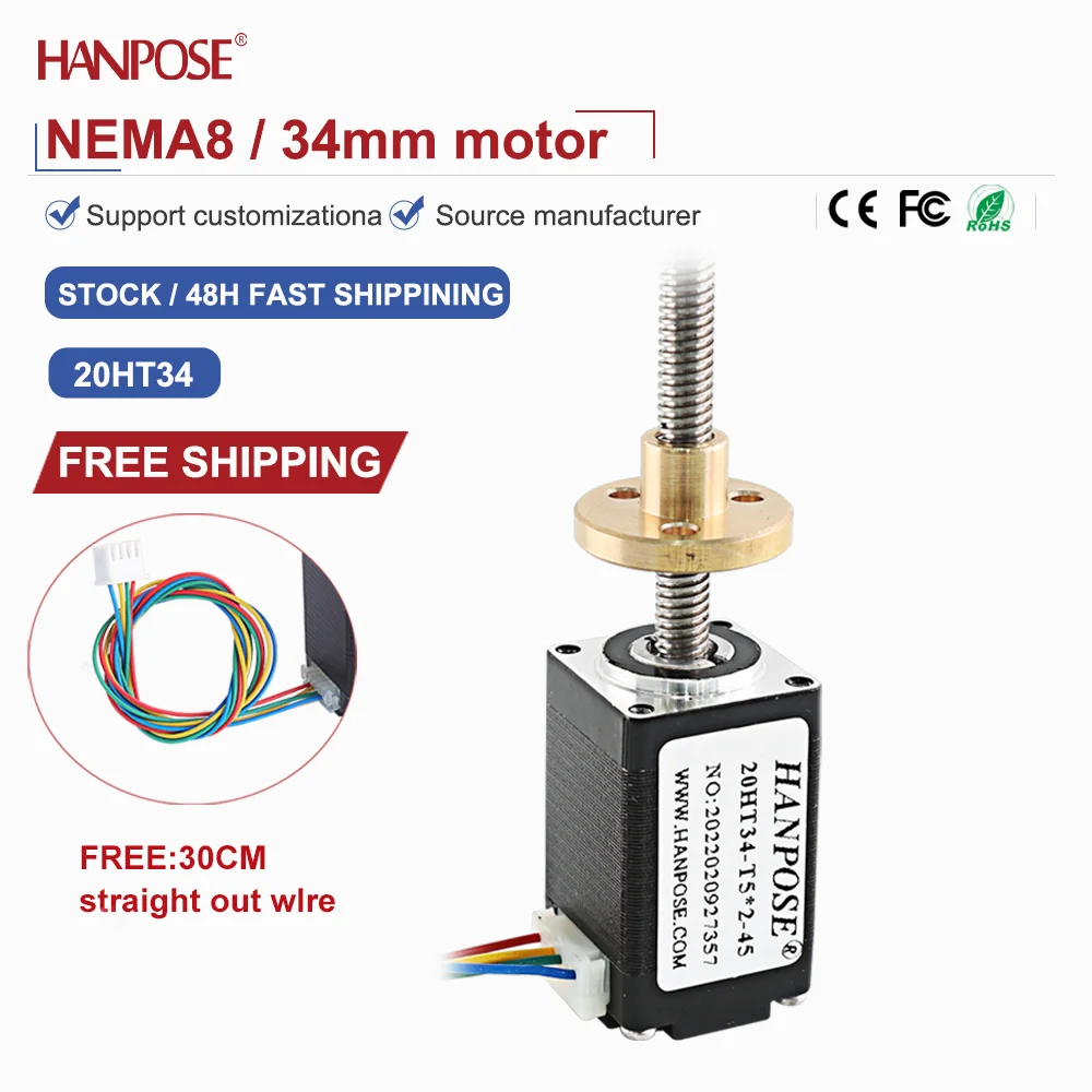Motor de passo de parafuso nema8 20HT34  0,8a 1.5v pequeno motor de parafuso linear conjunto de porca em forma de t pod