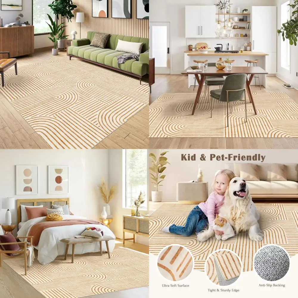 

Washable Area Rug 8x10 - Large Orange Boho Rugs for Living Room Soft Abstract Bedroom Rug Ultra-Thin Modern Rainbow Carpet Stain