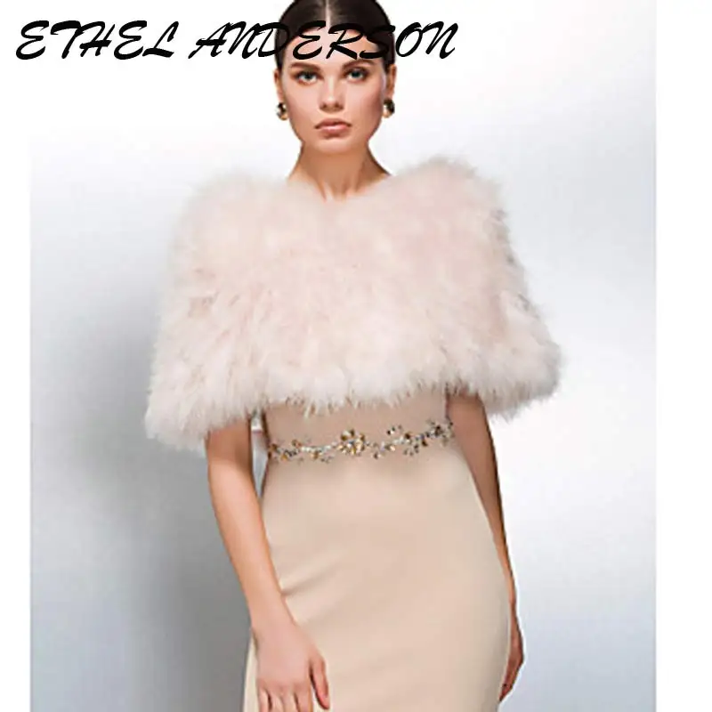 Luxurious Ostrich White Feather Wrap Bridal Fur Jacket Marriage Shrug Coat Bride Winter Wedding Party Fur bolero women chaqueta