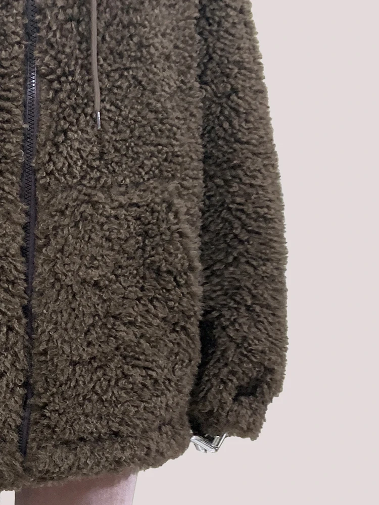 Mauroicardi Autumn Winter Brown Warm Soft Faux Fur Coat Hoodie with Bear Ears Sweet Cute Luxury Designer Clothes Fluffy Jacket