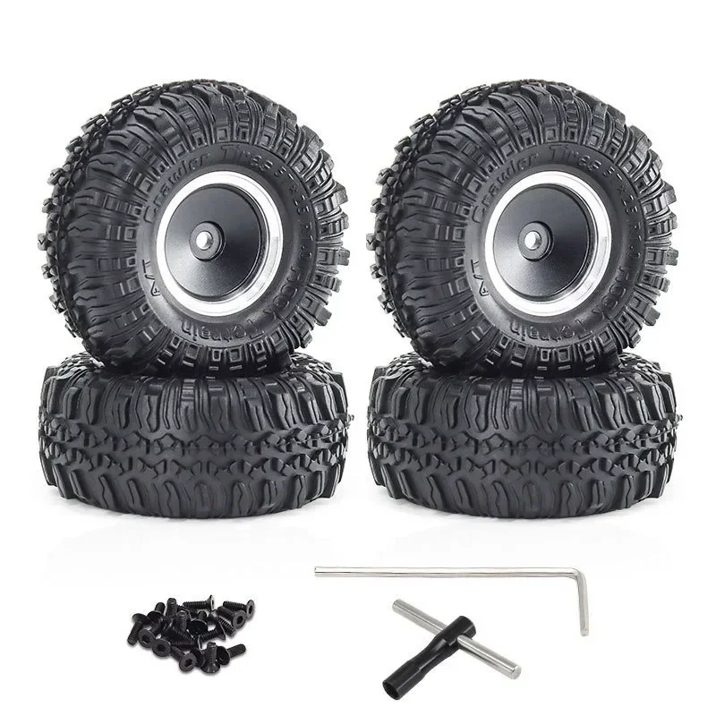 4pcs 55mm 1.0 Metal Beadlock Wheel Tire Set For 1/18 1/24 RC Crawler Car TRX4M SCX24 AX24 FCX24 Upgrade Parts Accessories