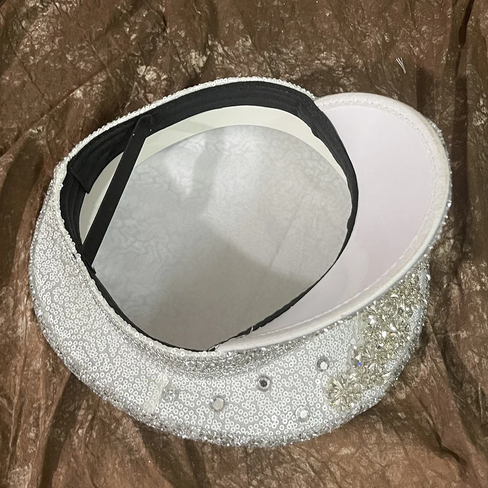 Women Bridal Hat For Queen Bride Military Hat Luxury Rhinestone Sergeant Captain Octagonal Birthday Bachelorette Hen Do Party view 6