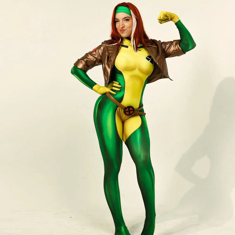 Rogue cosplay anna marie cosplay bodysuit impressão 3d traje adulto zentai terno festa de halloween traje feminino meninas