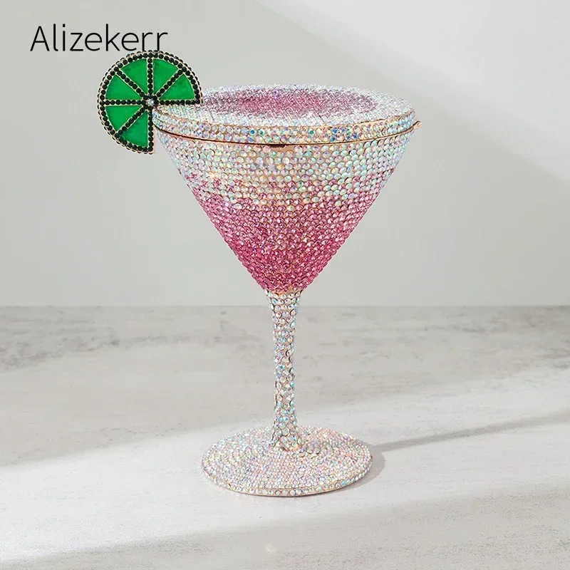 

Alizekerr Cocktail Glass Shaped Rhinestone Evening Bags Luxury Designer Gorgeous Crystal Metal Purses And Handbags Wedding Party