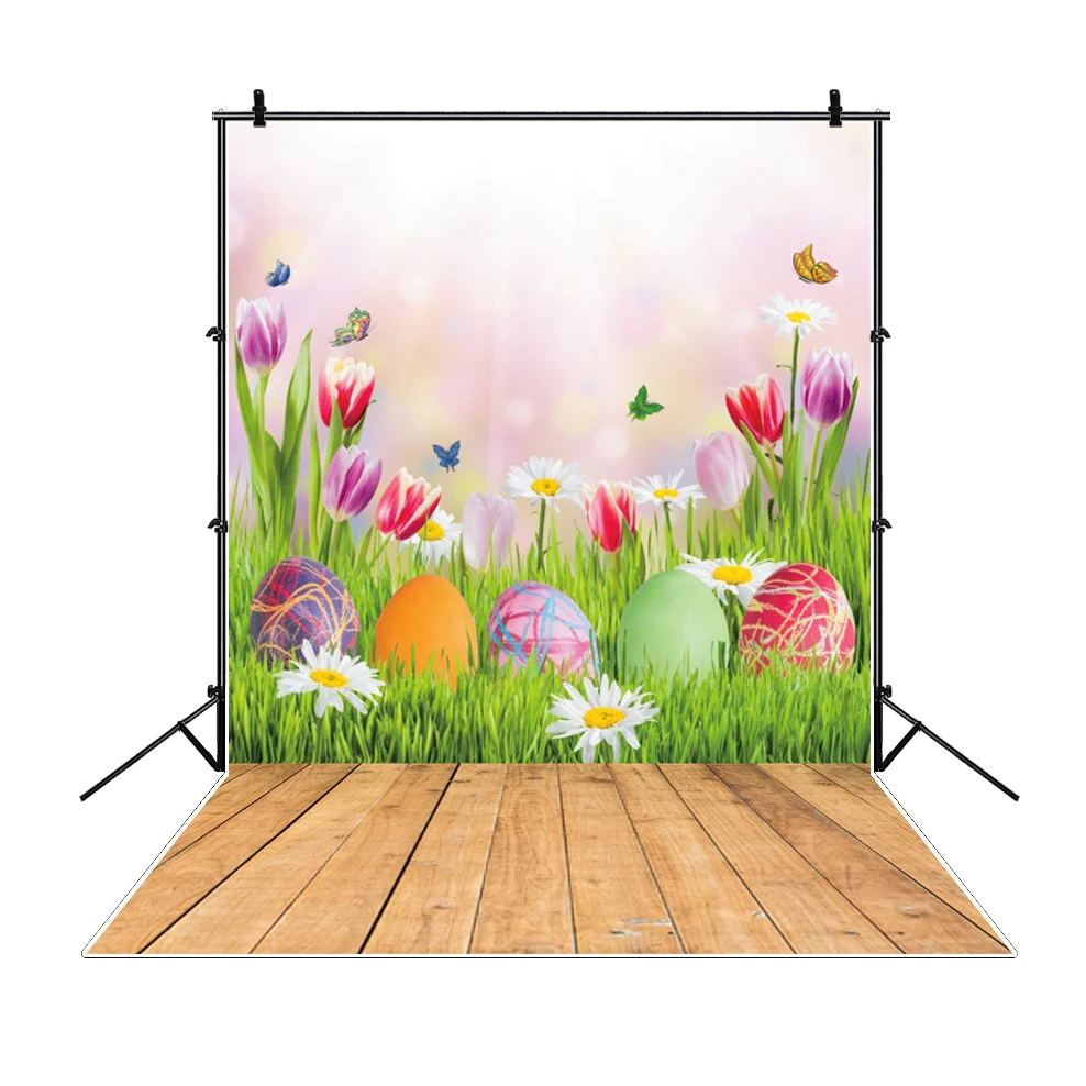 Happy Easter Photography Backdrop Spring Wood Board Green Grass Rabbit Bunny Eggs Baby Shower Kids Portrait Background Studio