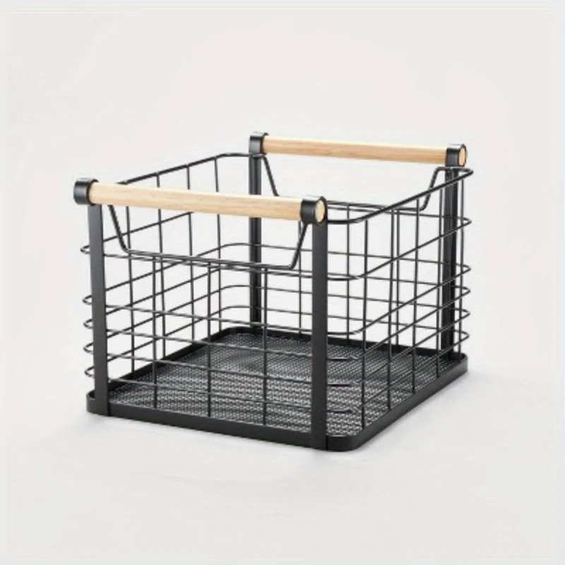 

Natural Wood Wire Handle Milk Crate - Rectangular Basket, Suitable for Storing Various Items