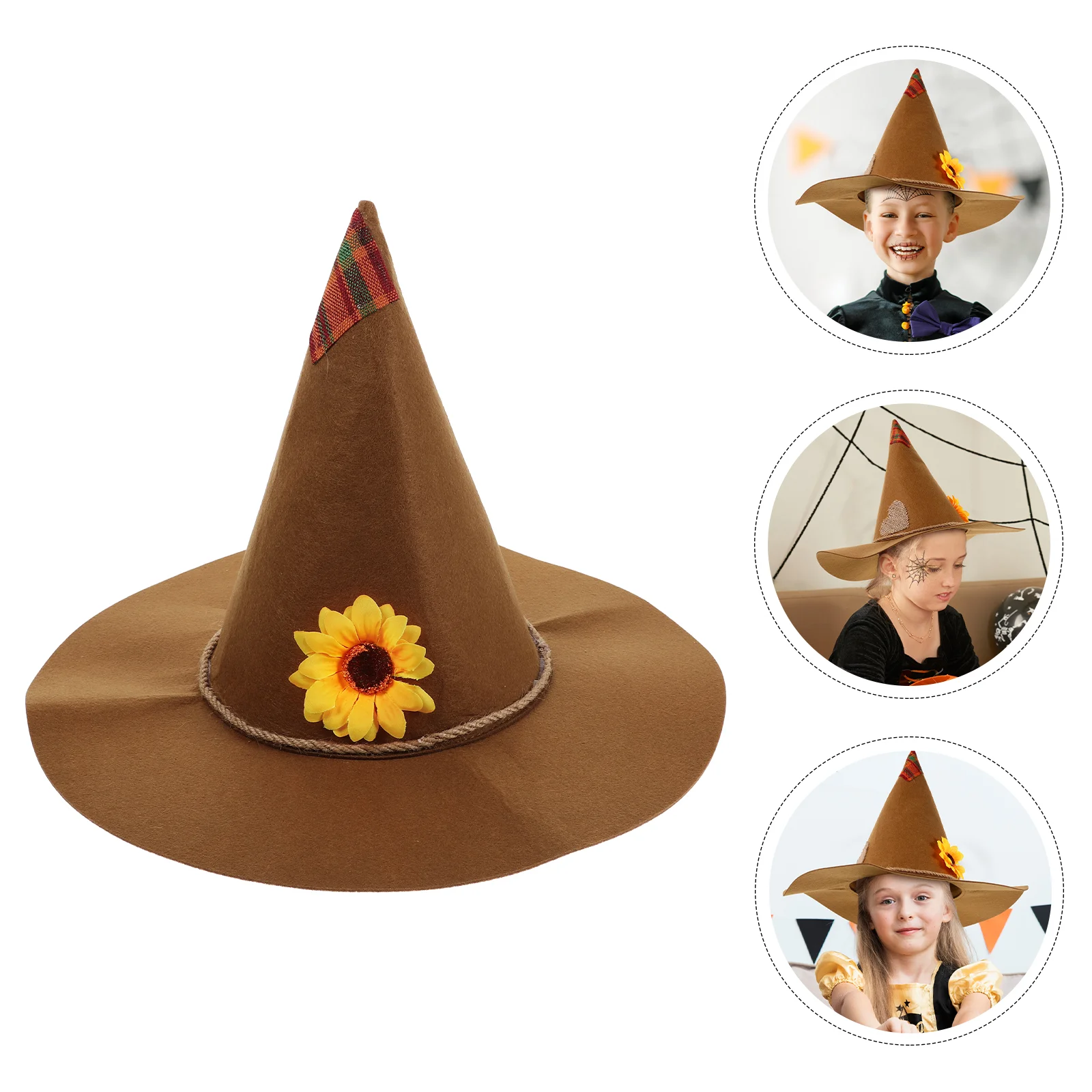 Chapeau de sorcière en feutre, tournesol, épouvantail, couvre-chef, nouveauté, accessoire de Costume pour adultes, chapellerie décorative d'halloween, magicien pour femmes et hommes