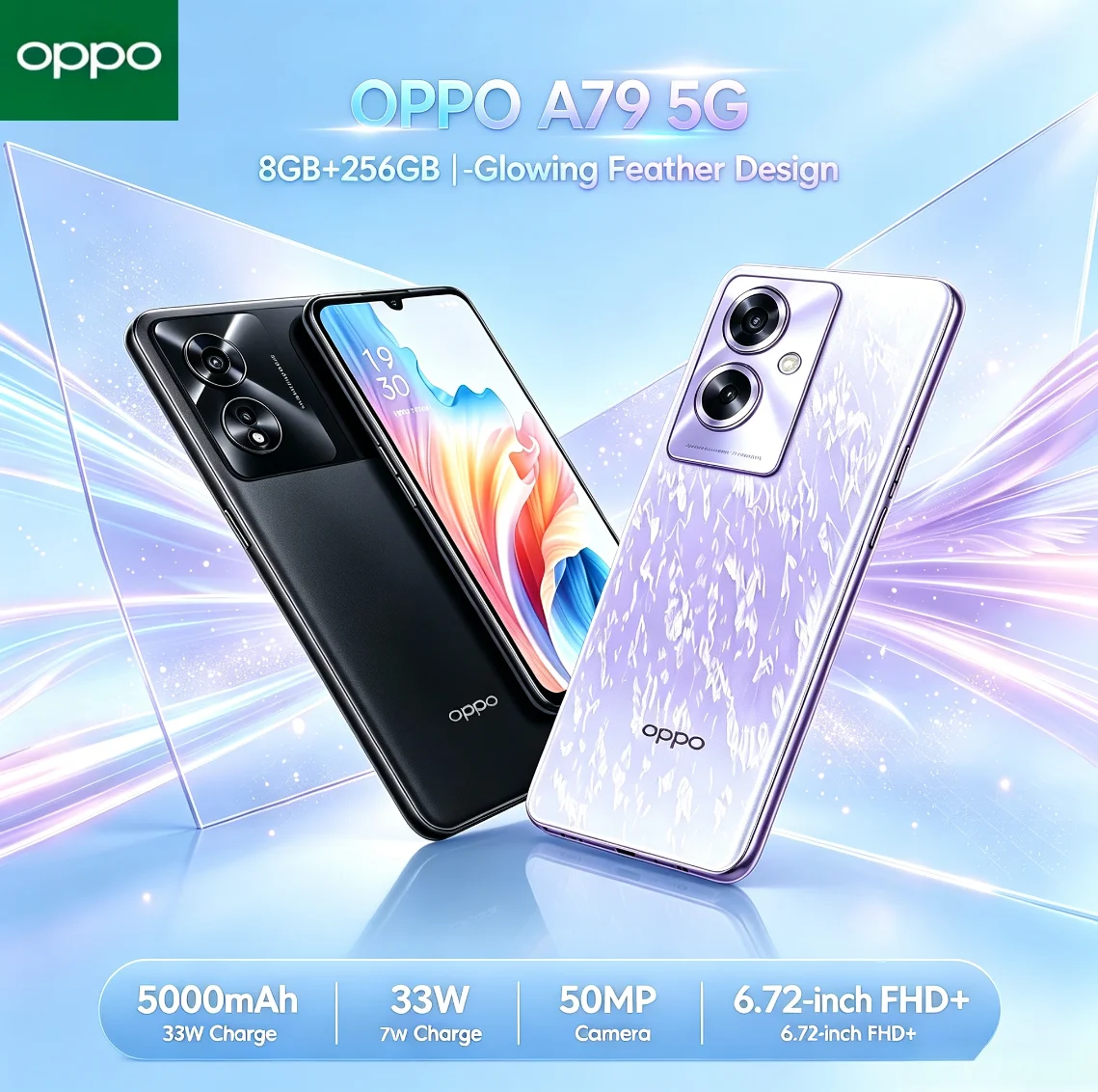 OPPO A79 2026New Smartphone 8GB RAM 256GB Storage Unlocked Dual SIM 6.2' FHD+ Waterdrop Screen Mediatek Helio P60 AI Chip