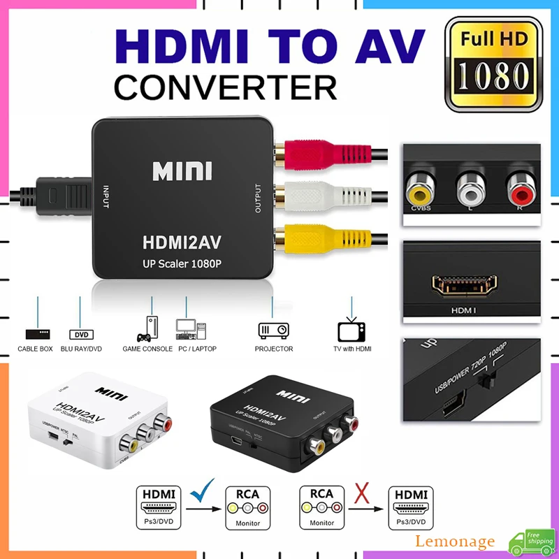 HDMI To AV RCA/CVBS Adapter HD 1080P Mini HDMI2AV Video Audio Converter Support NTSC PAL for PC Old TV DVD Adapter