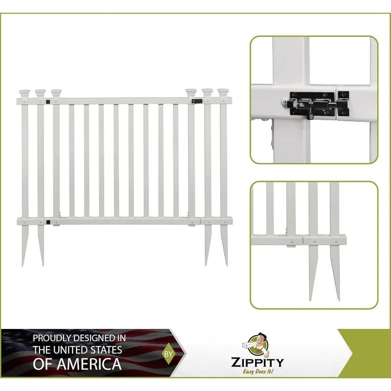 3ft H x 4.2ft W (1 Gate) No Dig Zippity Baskenridge Gate Kit, White Vinyl Picket Fence Gate Kit for Baskenridge Fence Panels