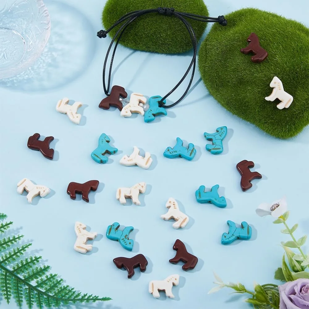 45 قطعة الخرز الفيروز الاصطناعي سحر 3 ألوان الفيروز زوني الحصان الخرز منحوتة البرية الغربية البؤري الحصان سحر للمجوهرات