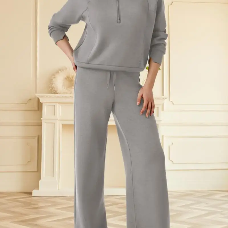 

Женский комплект: худи на молнии и брюки с широкими штанинами, новый, комфортный, из шелкового материала, зимний модный наряд