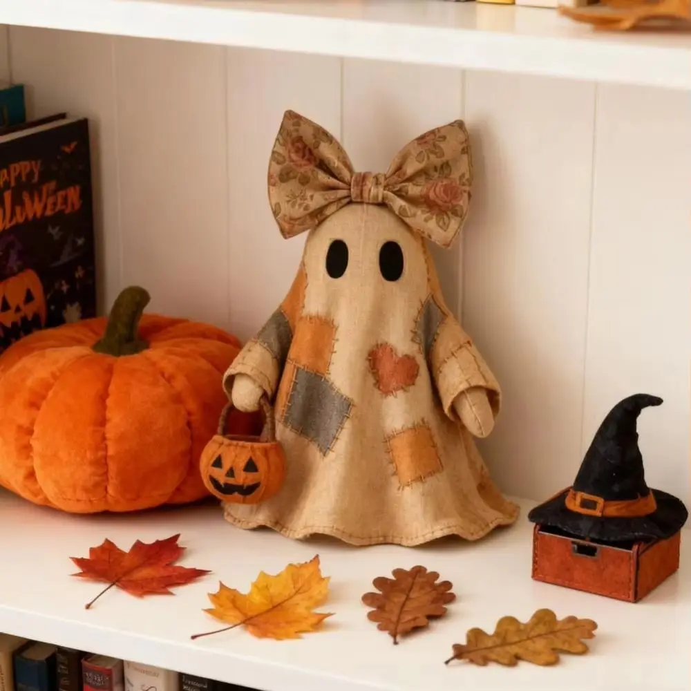 Vintage Style Patchwork Ghost Neat Stitching Matching Pumpkin Halloween Decoration Lightweight Structure Soft Pieced Fabric