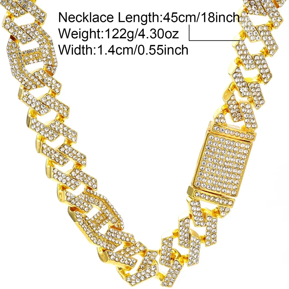 Big Heavy Hip Hop ice Men Boy Jewelry Micro Pave CZ  Gold Two Tone Color Rock Punk Ice Out Cuban Chain Necklace 15mm