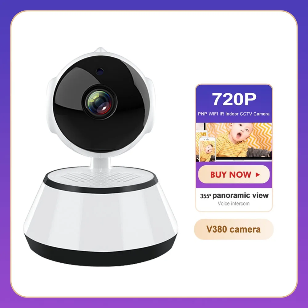 

Mini WiFi IP Camera V380 Pro HD Auto Tracking Night Vision Infrared Baby Monitor Smart Home Surveillance CCTV Camera with WiFi