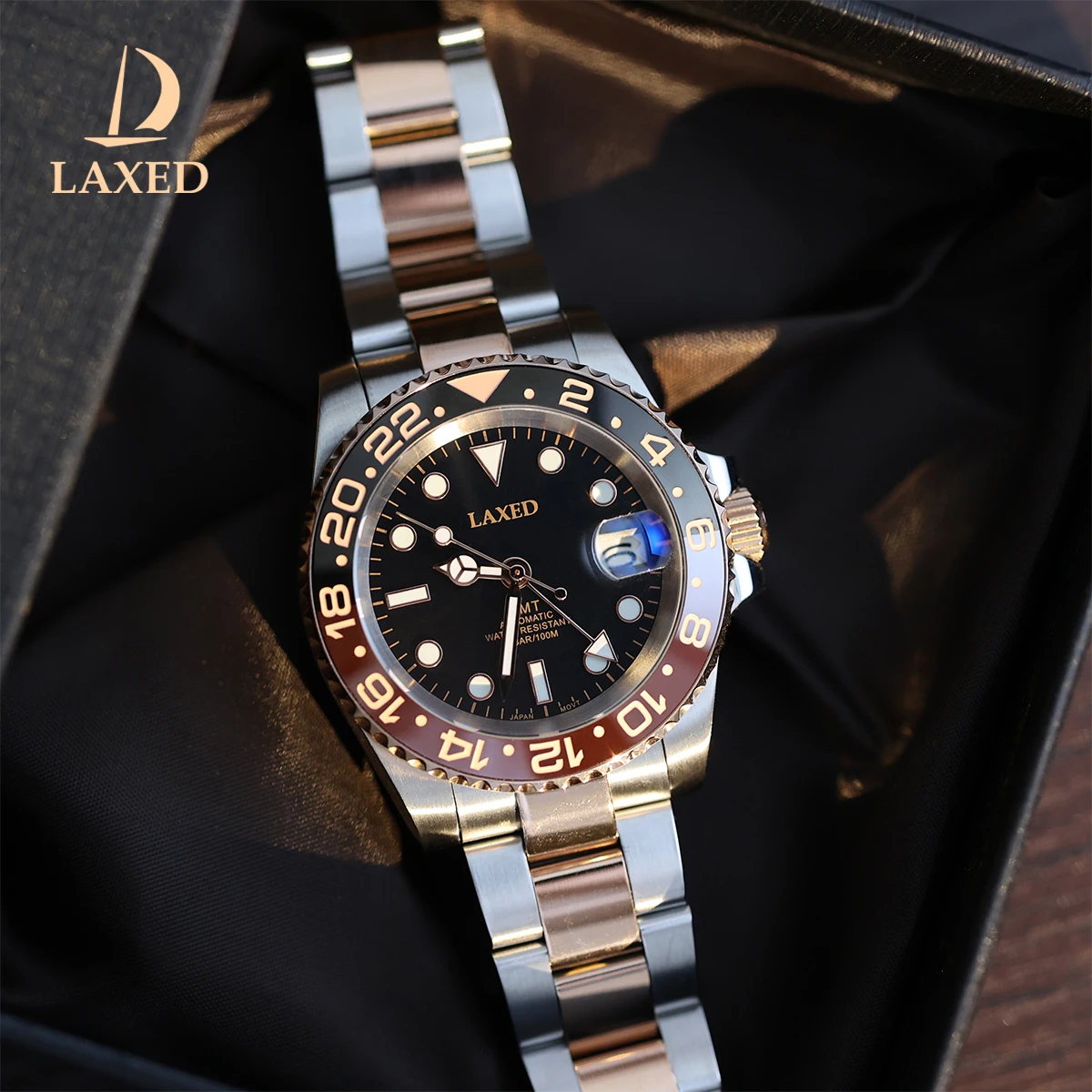 

LAXED 40MM New GMT Men's Mechanical Watches Original NH34 Sapphire Automatic Watch 100M Waterproof Sports Watches for Men ﻿