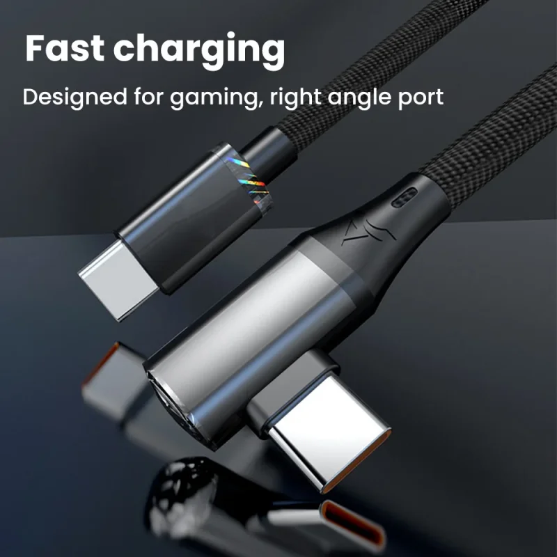 Cable USB tipo C a tipo C, Cable de datos de 90 grados para Xiaomi, Samsung, Huawei, Macbook, iPad, Cargador rápido de 120W