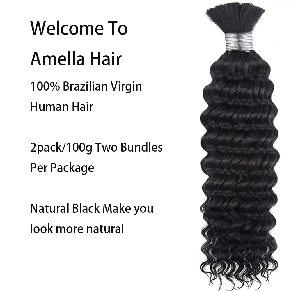 Water Wave Human Braiding Hair, Bulk Braiding Hair For Boho Braids (1pack-2bundles)  100%Unprocessed Brazilian Virgin Human Hair