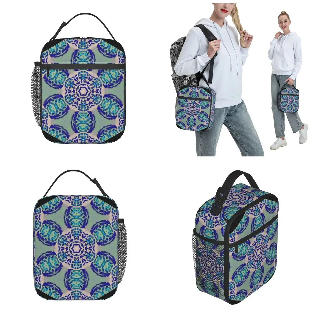 Lunch Boxes African Flower Motif - Blue Accessories Geometric Ankara Storage Food Box Ins Style Cooler Thermal Lunch Box