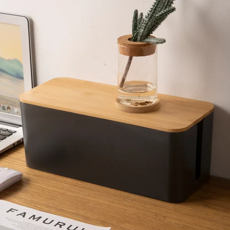 

Creative Simple Wire Box Bamboo Wood Cover Cable Management Box Plug Board Storage Box Power Cord Charger Storage