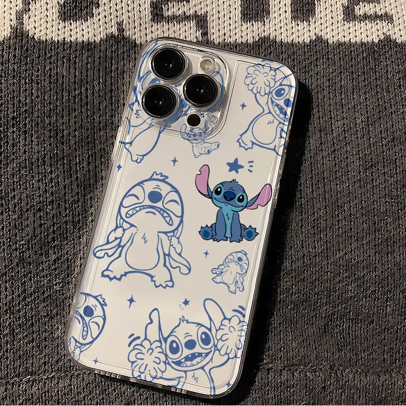 Милый мягкий чехол для телефона Disney Stitch And Angel для iphone 16, 15, 14, 13, 11, 12 PRO MAX XS XR X 7 8 PLUS Y2K, прозрачный чехол с защитой