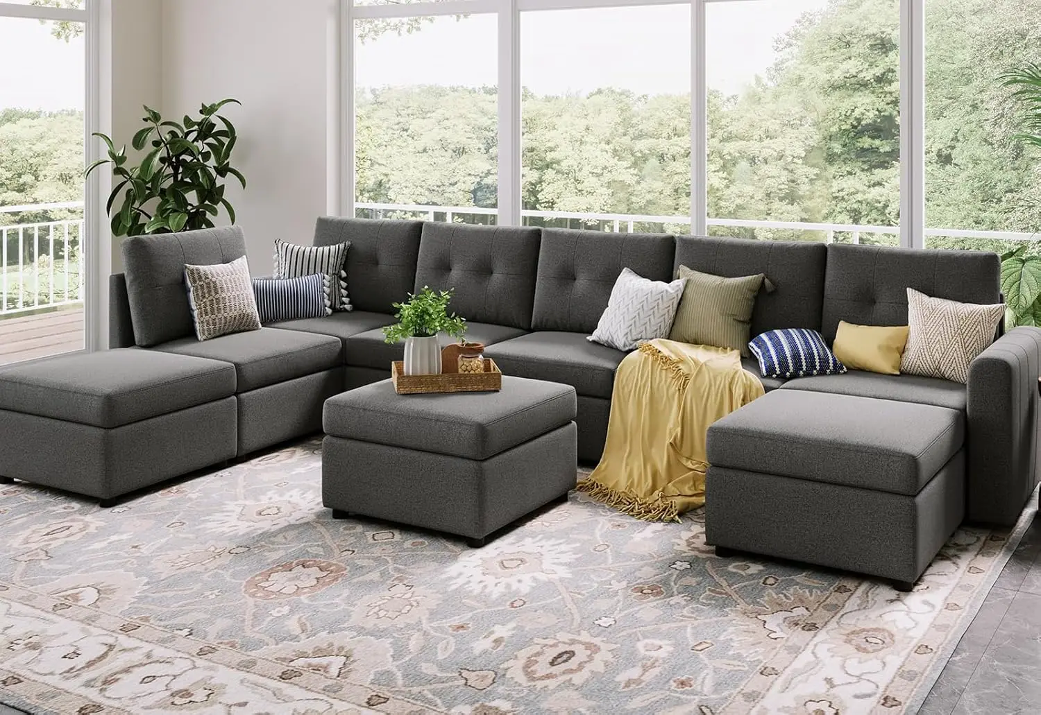 

Oversized Modular Couch,Seat Convertible Sectional Sofa /w Ottoman, Sleeper Sofa with Storage, All Covers Changeable Washable