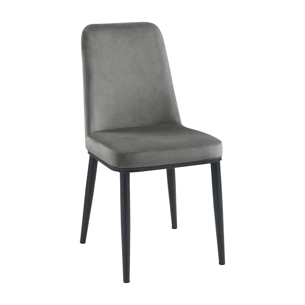 Sleek Design Gray Velvet Side Chairs Set of 2 Modern Dining Furniture Black Metal Legs Gray Velvet Side Chair