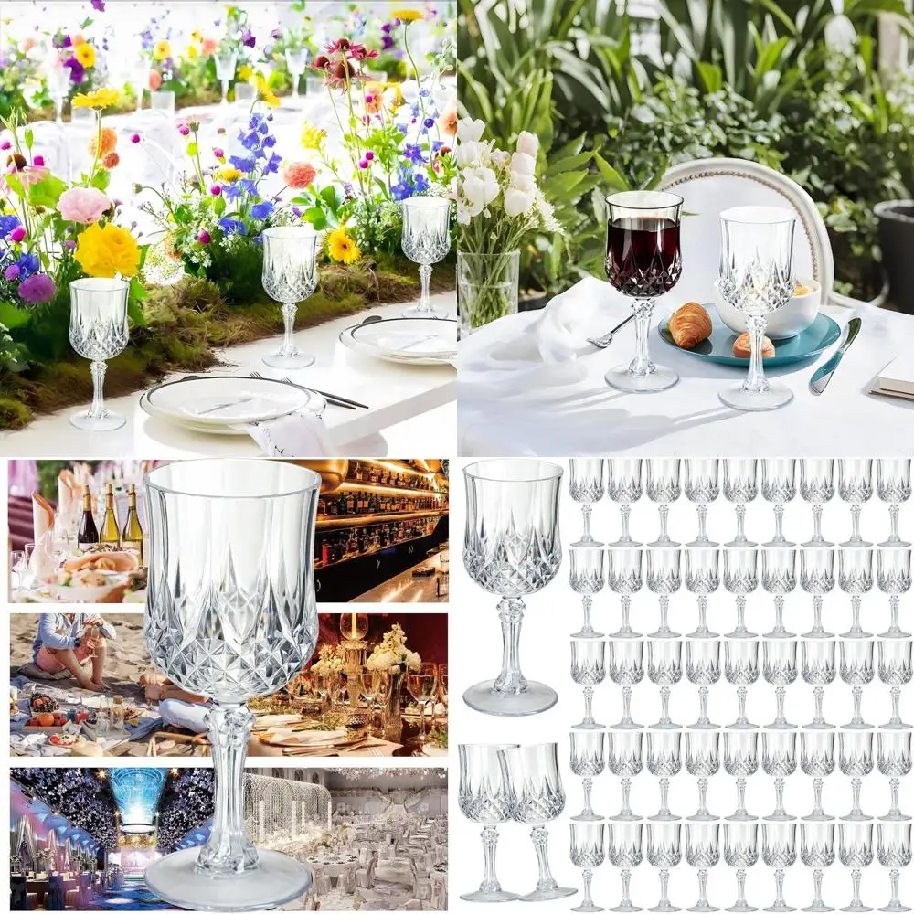 

Набор из 48 прозрачных пластиковых бокалов для вина, многоразовые бокалы на ножке в винтажном стиле для вечеринок и свадебных тостов