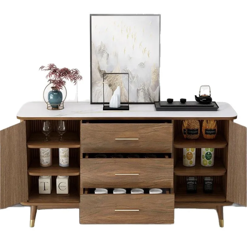 

New Chinese style double sliding door, locker, locker, side cabinet, wine cabinet integrated against the wall, solid wood