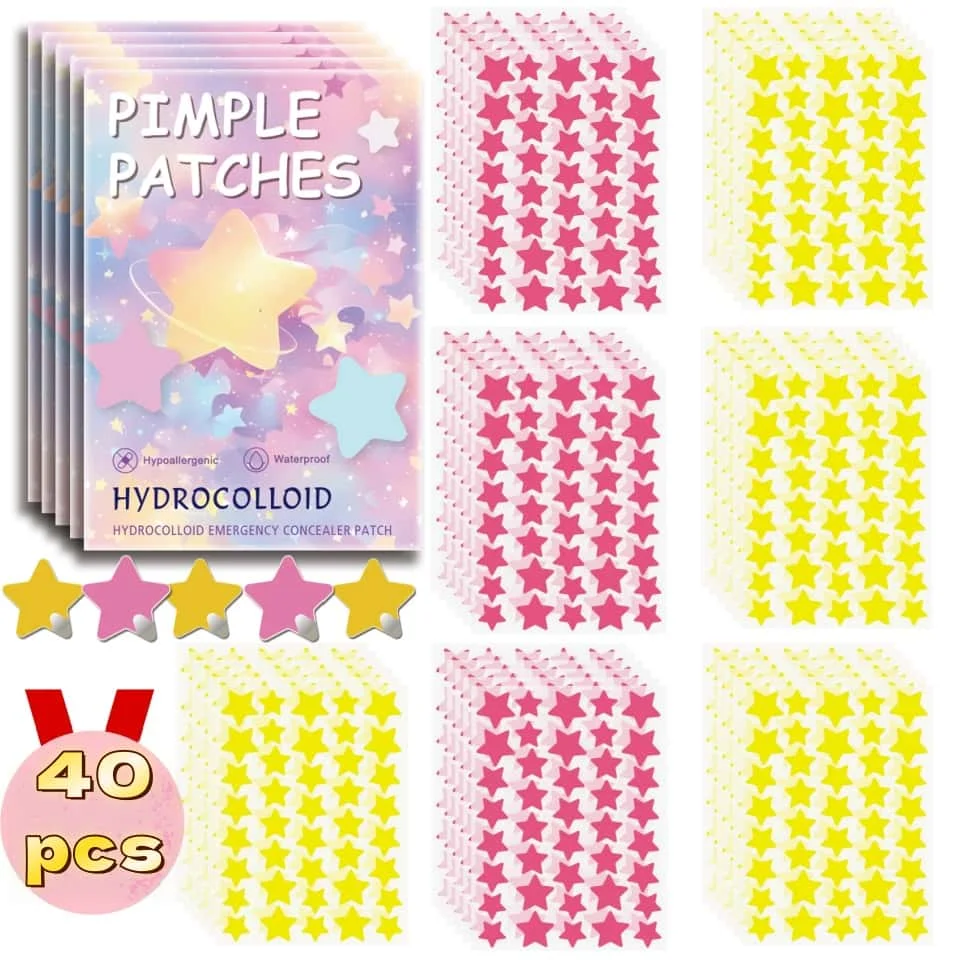 

40 шт. разноцветных патчей от прыщей со звездами, патчей от прыщей на лице, консилеров, патчей от прыщей и патчей от прыщей, ультратонкие