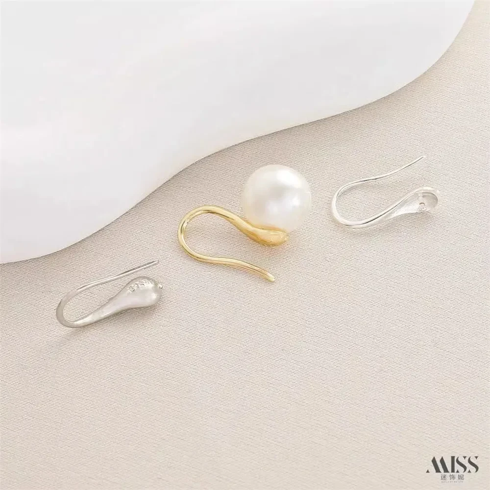 14K Gold-coated Steel Stamp S925 High Heels Spoon-shaped Bead Holder Ear Hook Earrings DIY Pearl Nail Ear Jewelry Accessories