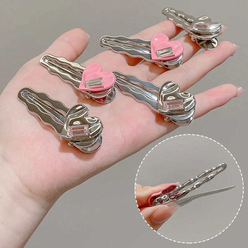 Ins Metal Love Rhinestone Hair Clips Women\'s Hairpin Sweet Cool Bangs Side Duckbill Clip Hair Barrettes Korean Girls Headwear