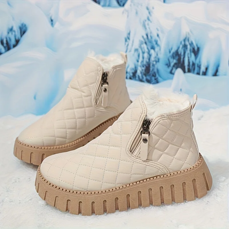New Fashionable Women's Boots, Warm and Fluffy Sponge Shoes, Mid Top Thick Sole Comfortable Snow Boots