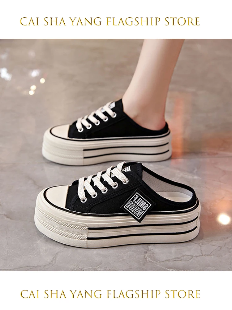 

Women's Canvas Slip-On Shoes Summer Thick Bottom Casual Cross Buckle Platform Sandals Rubber Outsole Breathable Cloth