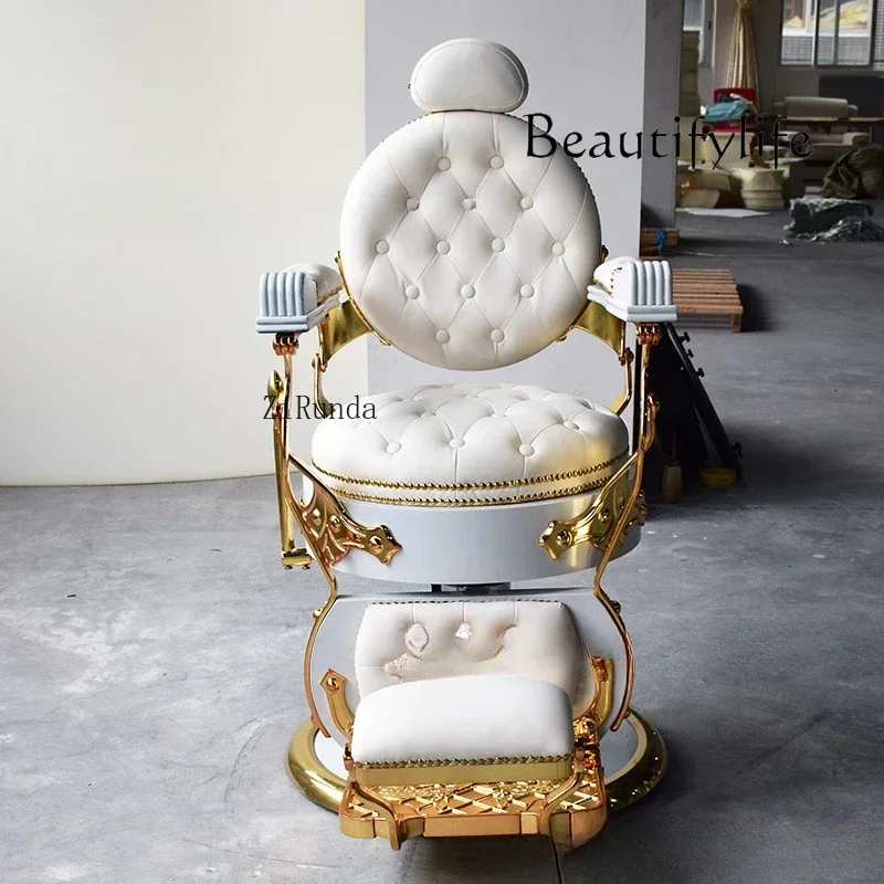 NEW High-end retro men's oil head shop hair chair hair salon can put down the shaving and trimming hair chair