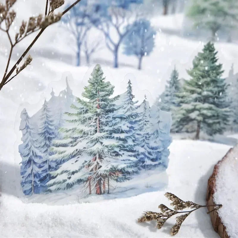 20Pcs PET Stickers Winter Tree Landscaping Shadow in Snow Cold Forest Handbook Stationery Supplies package Scrapbook cut141*90mm