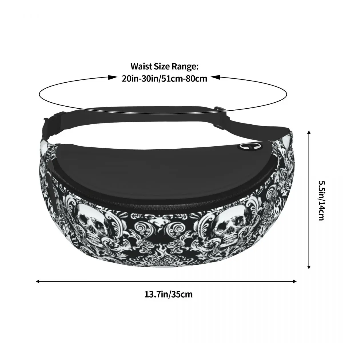 Gothic Skull Flower Fanny Pack Women Men Custom Goth Halloween Crossbody Waist Bag for Cycling Camping Phone Money Pouch