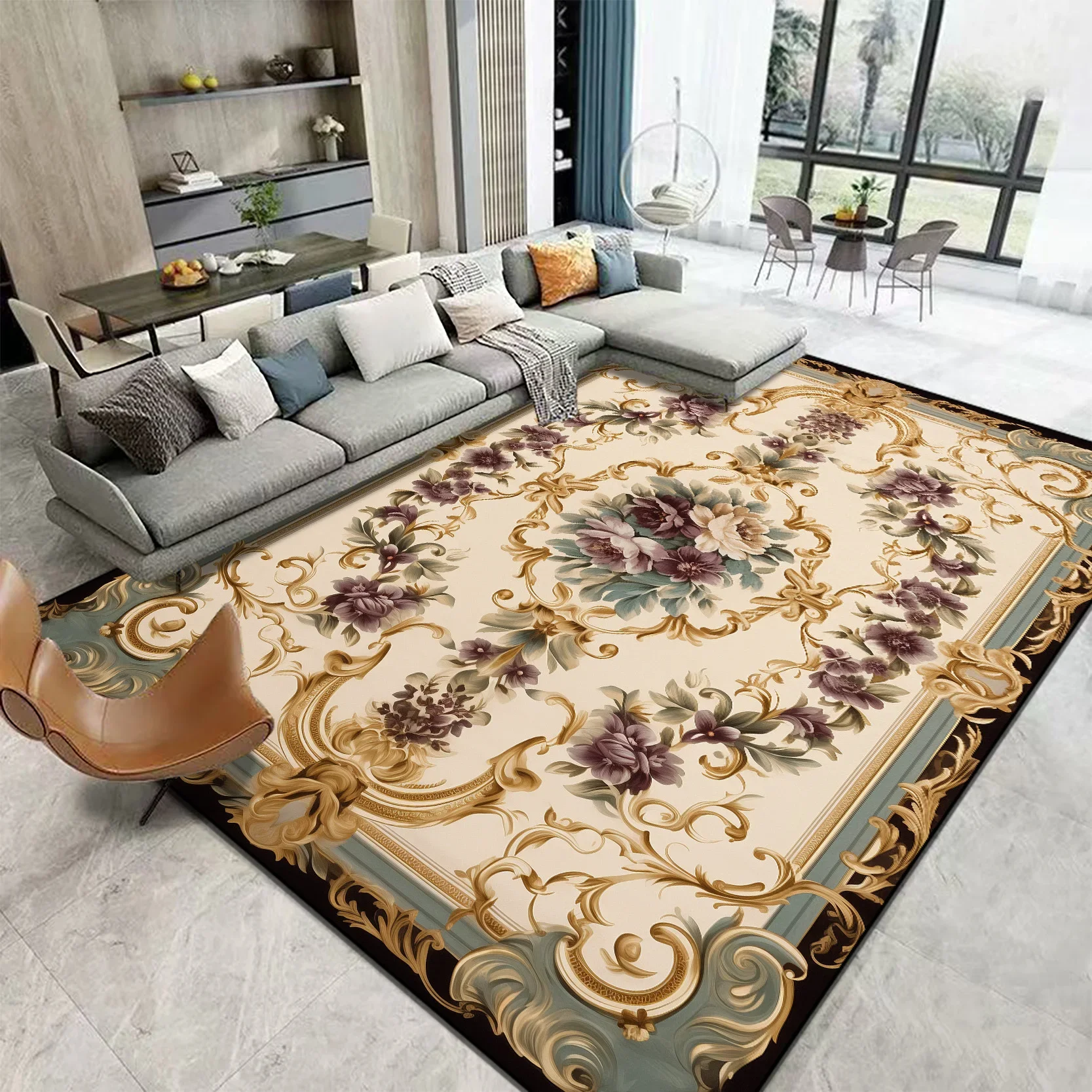 

Pastoral Style Luxury Living Room Carpets 3D Flower Home Decoration Bedroom Rug Non Slip Large Area Rug Washable Soft Floor Mat