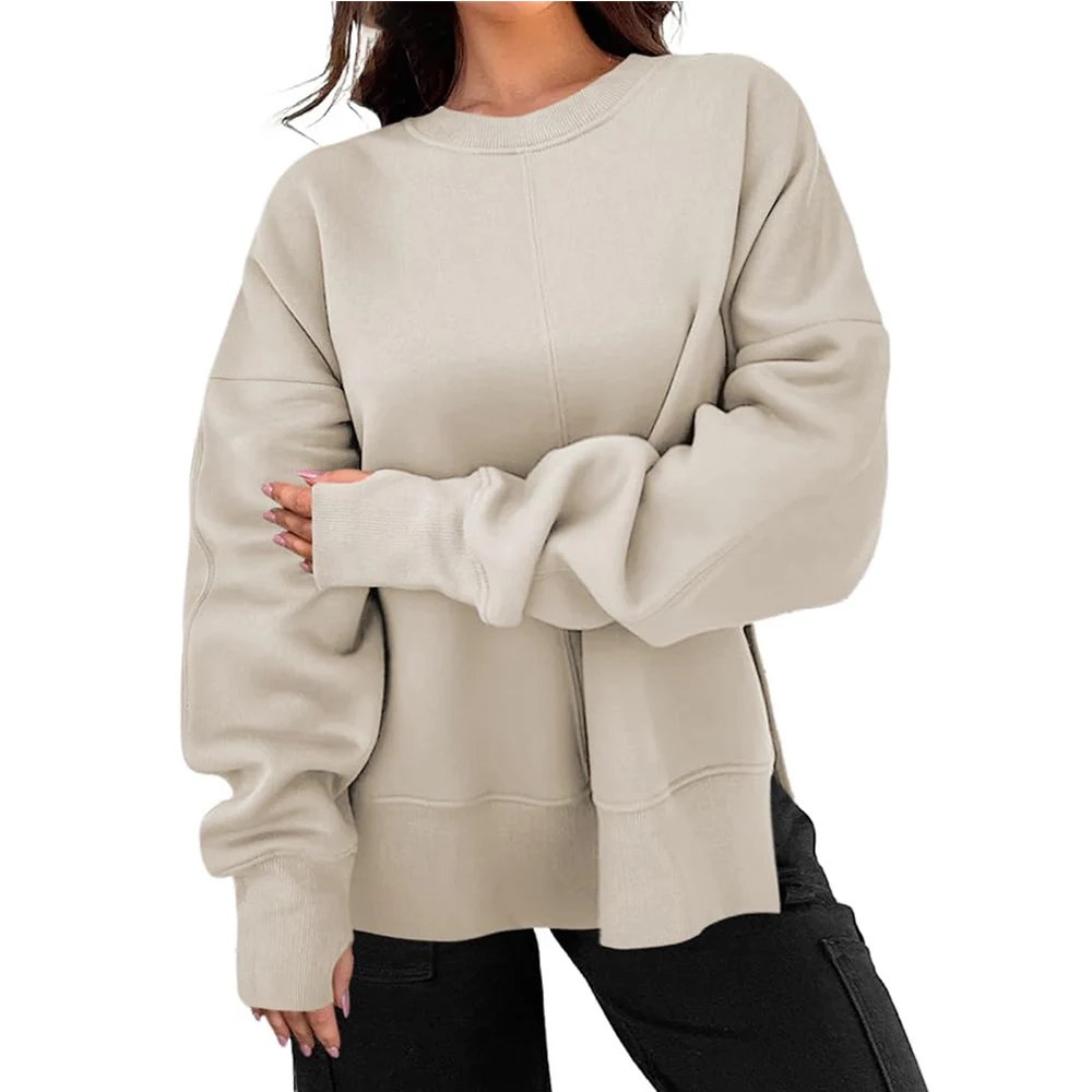 Women Loose Sweatshirt Casual Round Neck Long Sleeve Sweatshirts Spring Autumn Daily Basic Solid Color All-Match Pullovers