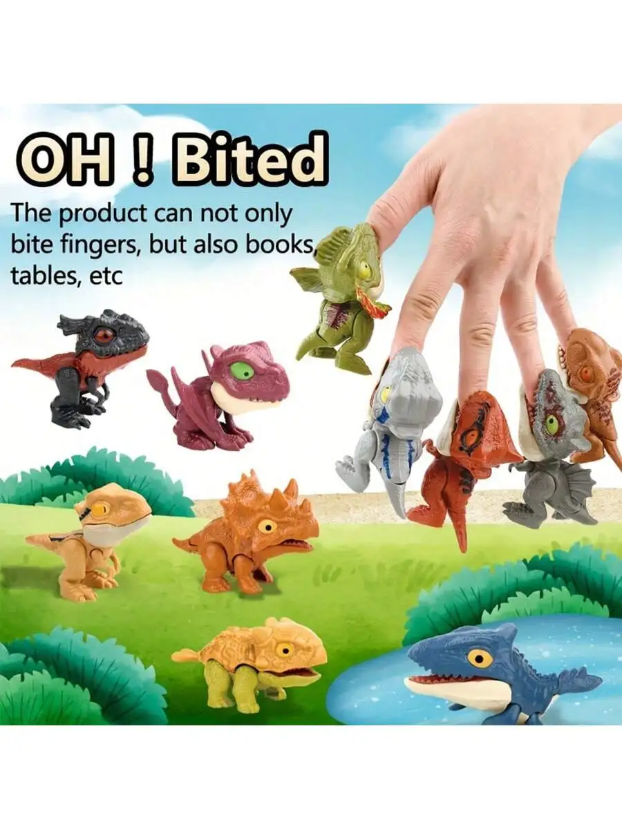 5&10PCS Biting Finger Dinosaurs Toy Collectibles for Display, Dinosaur Play and Snap On Figure Novelty Creative Theater Puppet