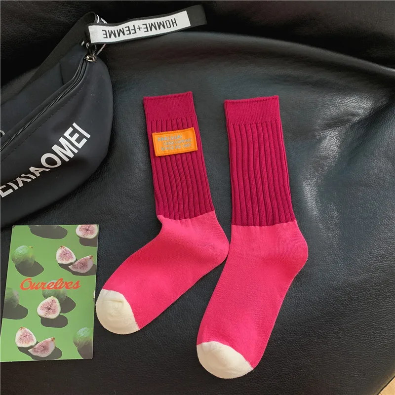 1/3 Paar Damen-Socken aus Baumwolle mit Seitenetikett und mittlerer Röhre, modischer karierter Druck, Street-Style, schweißabsorbierend, atmungsaktiv, lässige Socke – Detail 13