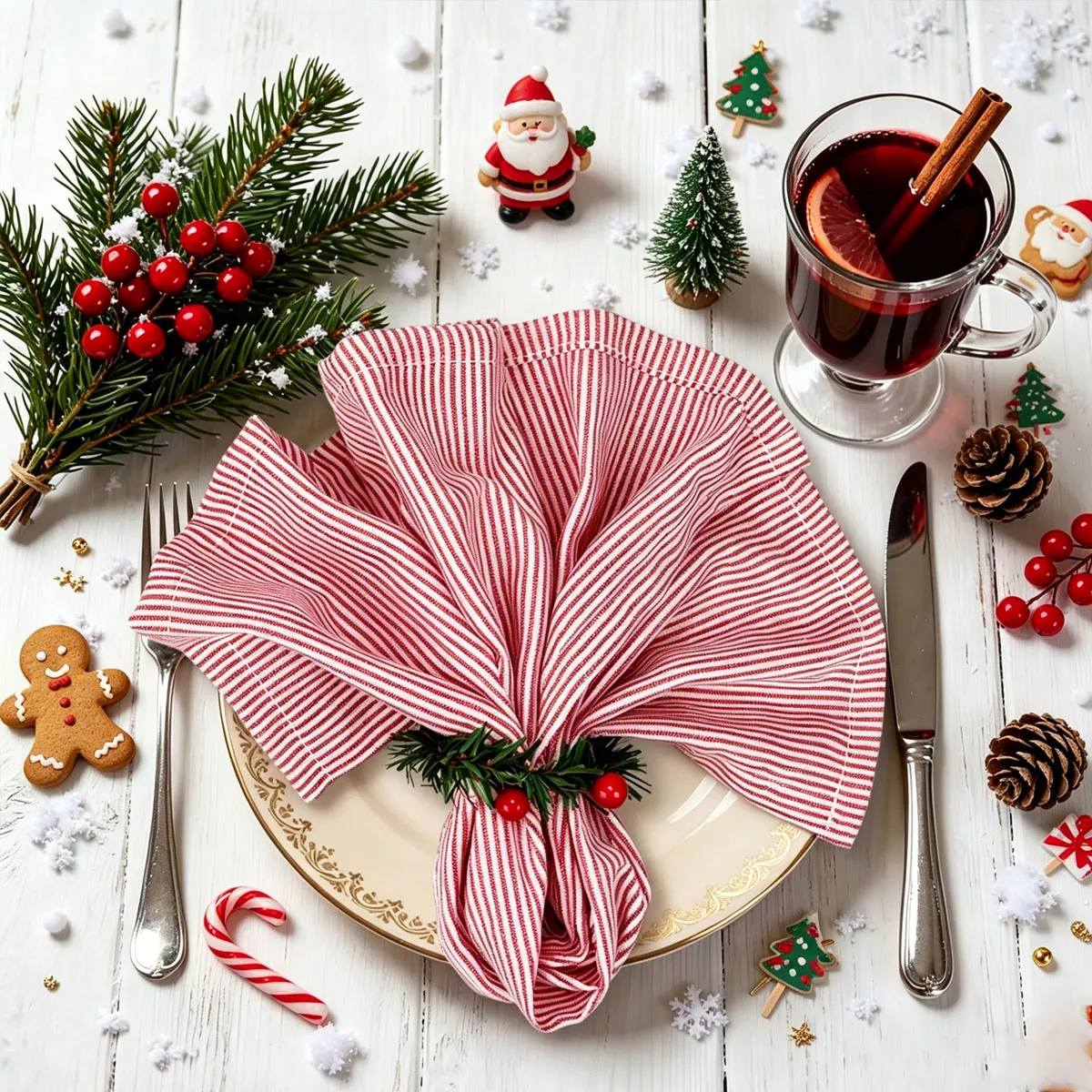 2/6/12Pcs Christmas Red White Striped Napkins Washable Reusable for Holiday Dining Table Party