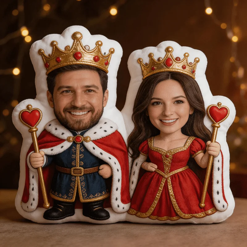 Personalized Photo Customization: Royal Couple Red Golden Custom Shaped Decorative Cushion, Graphic Accent Pillow, 60CM Large Si