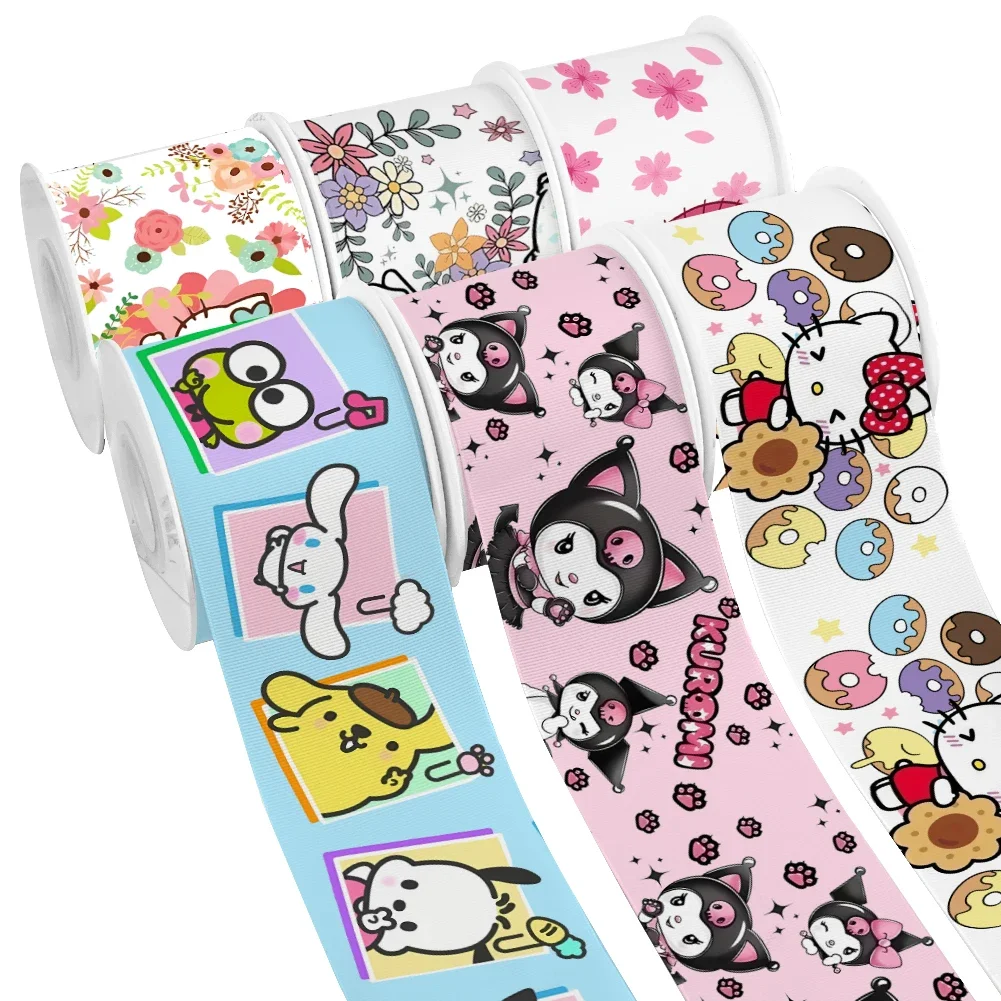 

50 Yards Cartoon Sanrio Friend Character Pattern Printed Grosgrain Satin Ribbon for Gift Wrapping Hair Bow Craft Handmade