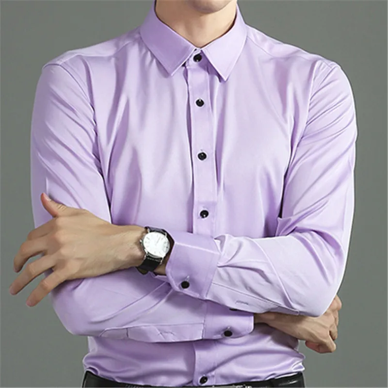 2024 New Men\'s Social Shirt Elasticity Slim Business Dress Shirts Male Long Sleeve Fashion Formal Elegant Shirt Groomsman Top