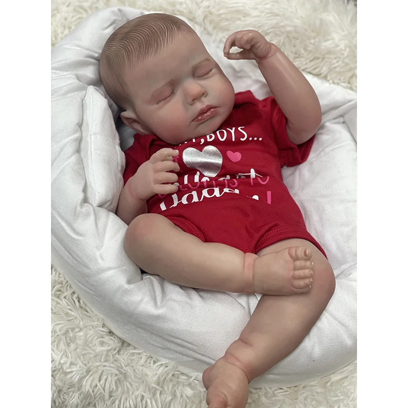 48cm Sleeping Baby Loulou with Painted Hair and Rooted Eyelashes Soft Cotton Body Girl Doll