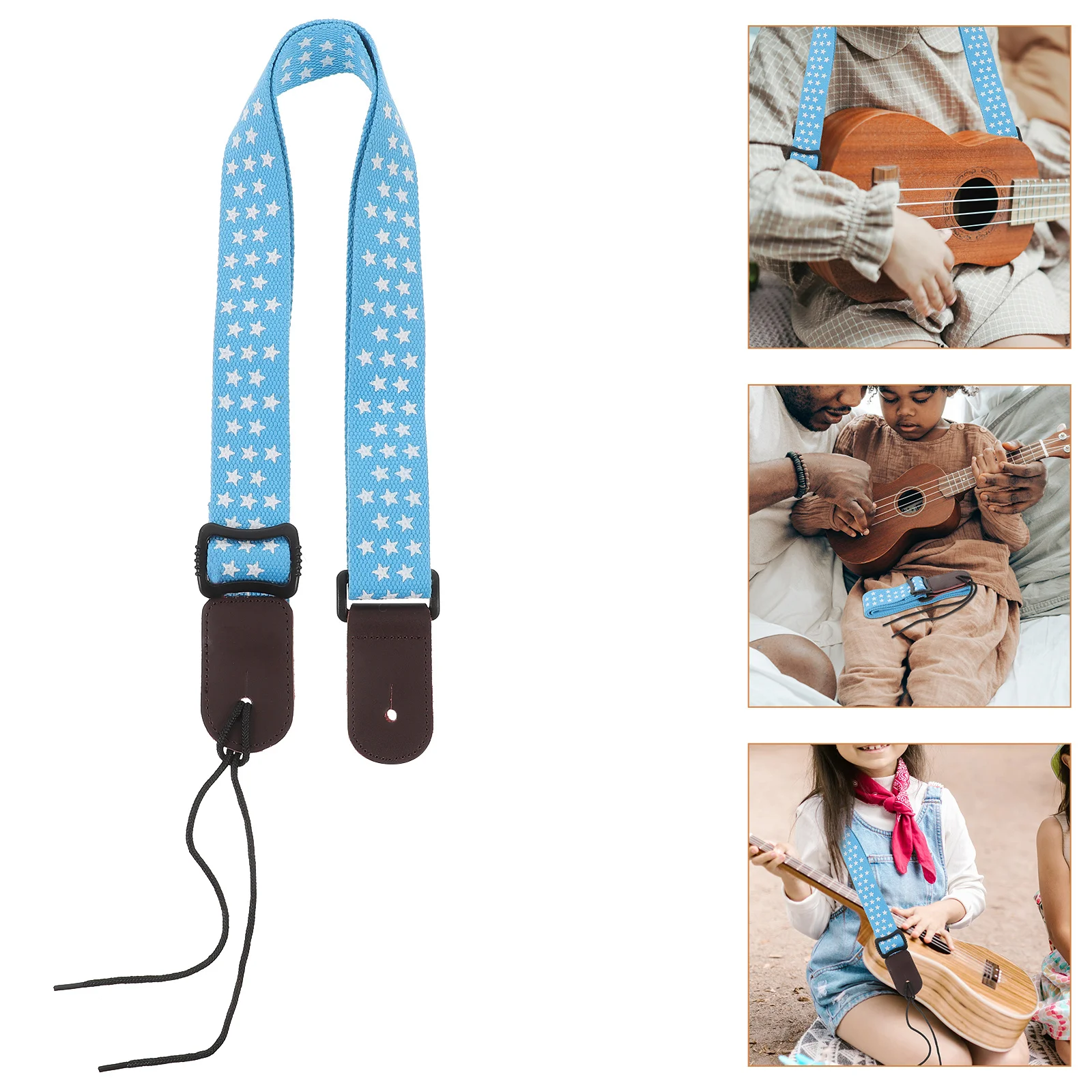 

Adjustable Cotton Ukulele Strap Head Top Class Material Guitar Accessory Blue Secure Locks Long Lasting