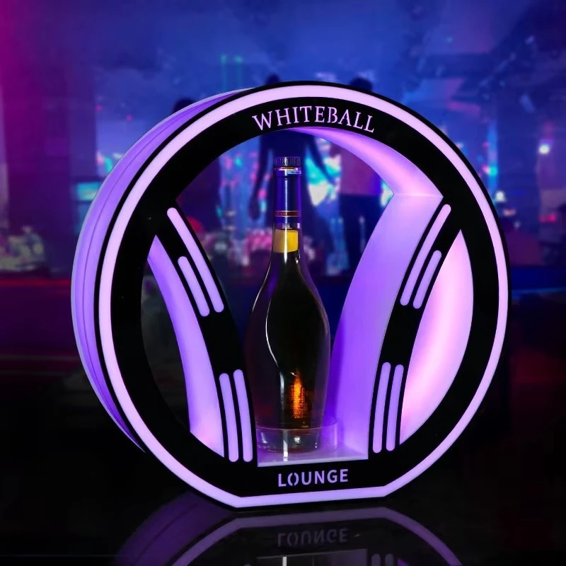 High-End Bespoke LED Bottle Display RackLED Round Wine Bottle Champagne Stand Rechargeable Vip Champagne Bottle Presenter For Ba