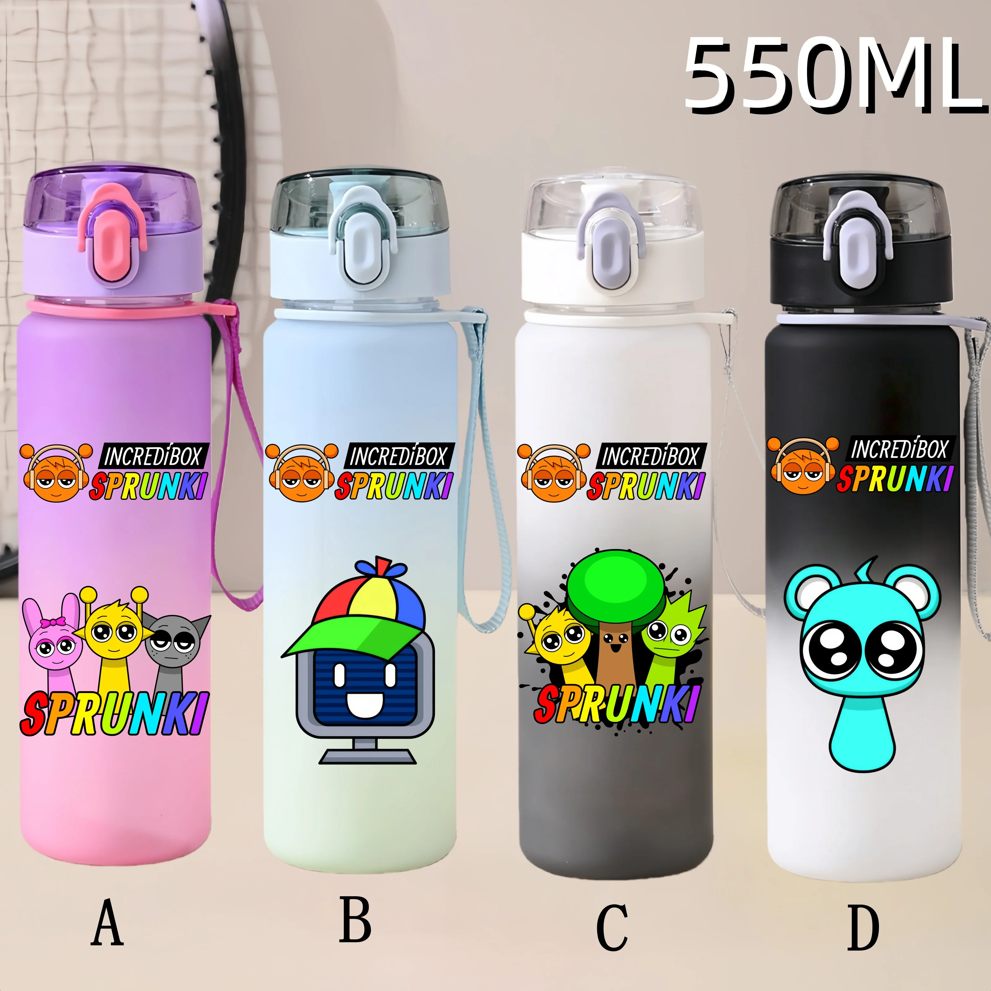 550ml Game Sprunki Farbverlauf Sportflasche Cartoon Auslaufsichere Tragbare Trinkflasche für Outdoor-Sport Fitness Wasserbecher